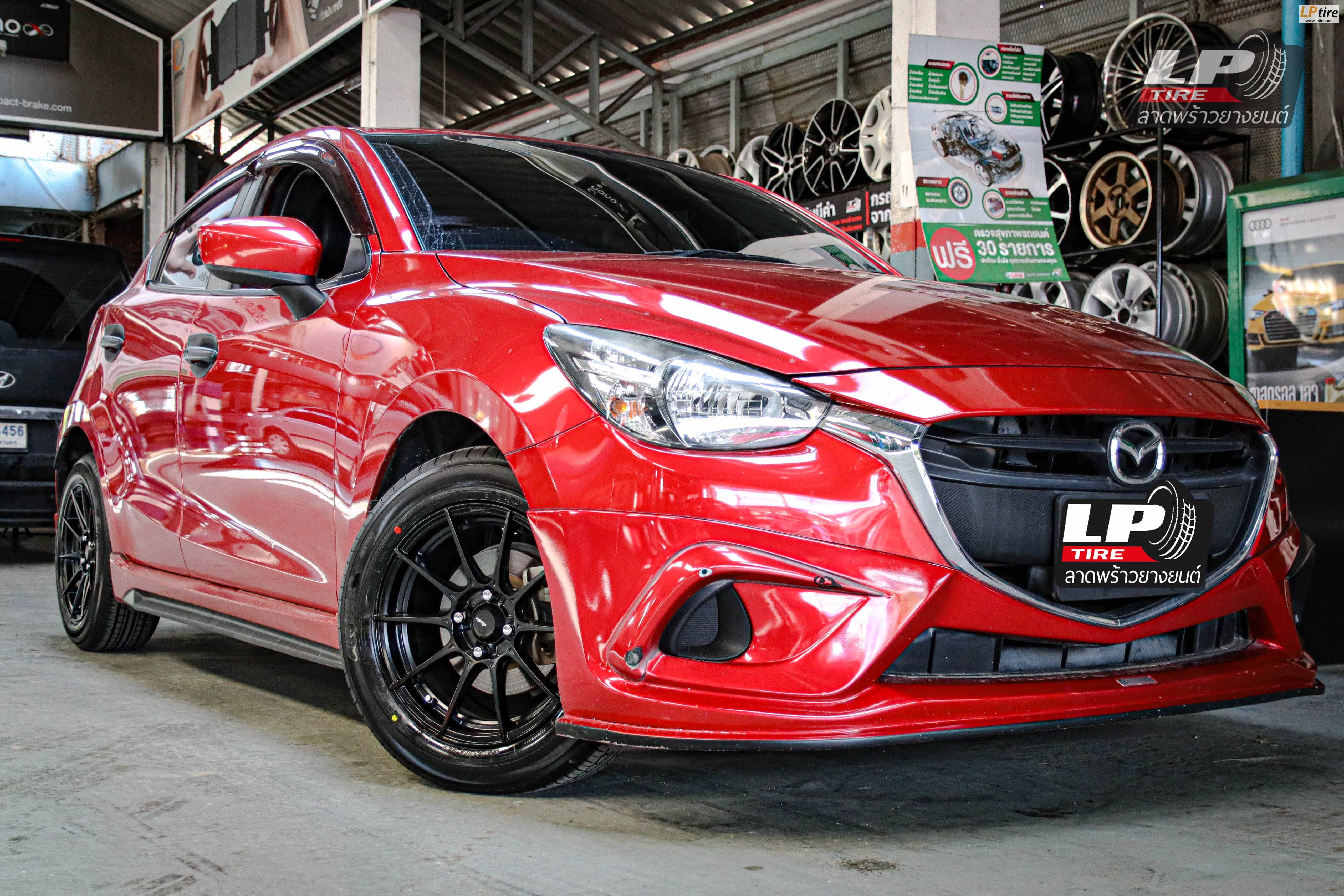 รถ - MAZDA 2 ล้อแม็ก -ADVANTI N719 ดำด้าน สเปค - 15x7 ET35 4x100 รัดยาง -YOKOHAMA ALLIANCE AL30 030Ex เบอร์ - 195/60-15