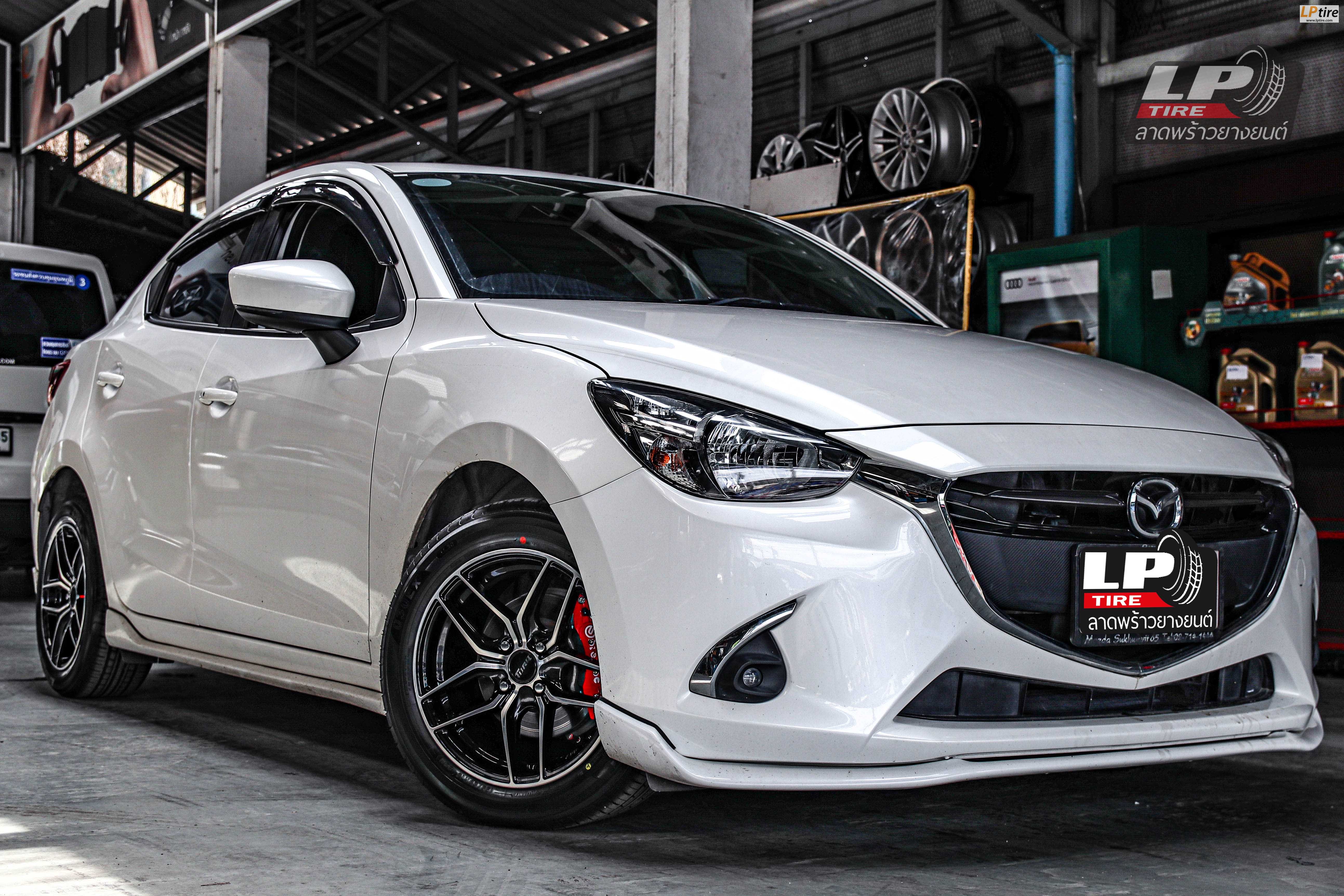 รถ -MAZDA 2 ล้อแม็ก - TORQ JGB ดำมิลลิ่งเงิน สเปค - 15x7 ET35 4x100 รัดยาง - ALLIANCE AL30 030Ex เบอร์ - 195/55-15