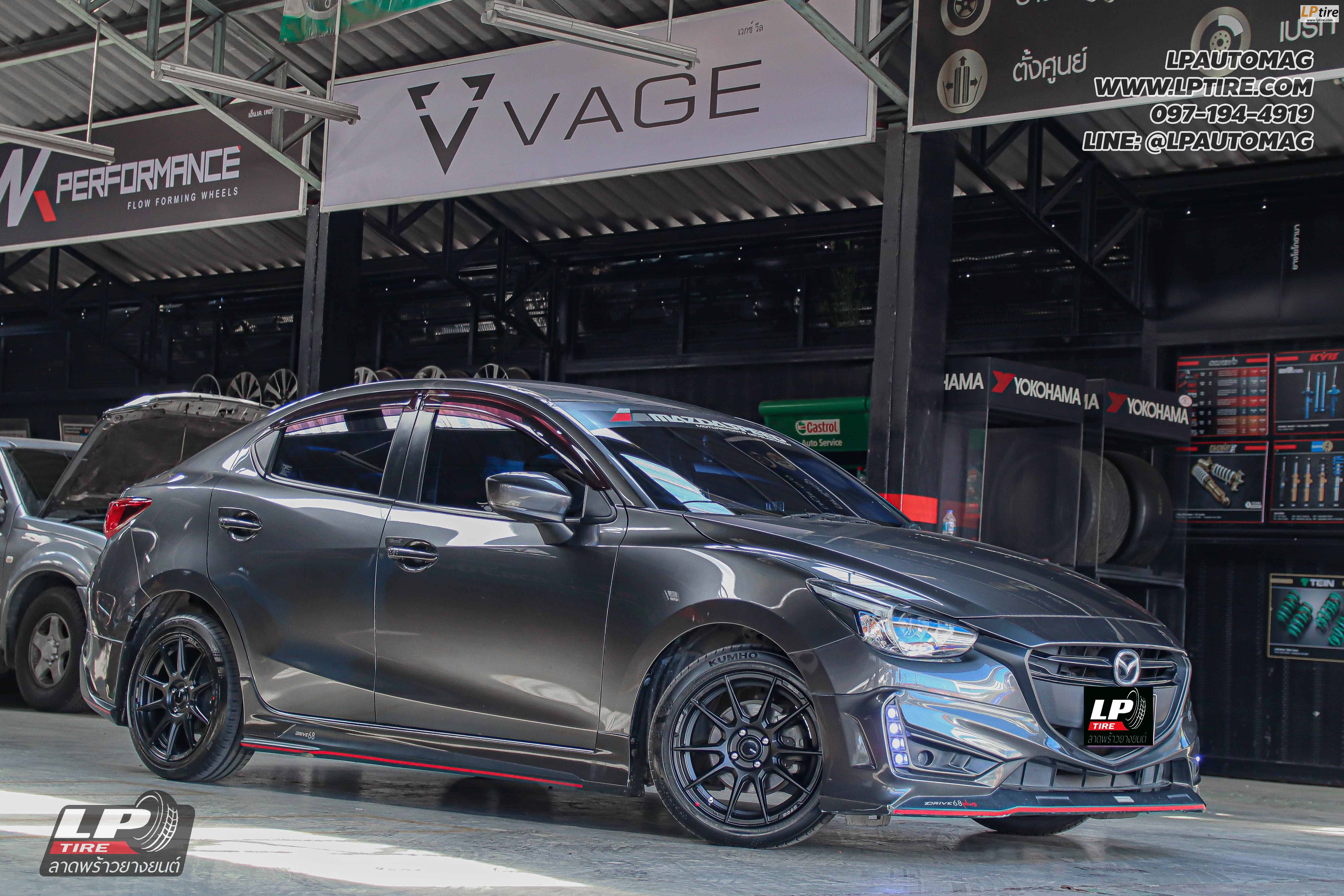 รถ - MAZDA 2 ล้อแม็ก -ENKEI SC46 ดำด้าน สเปค - 16x7 ET35 4x100 ยาง - KUMHO เบอร์ -195/50-16