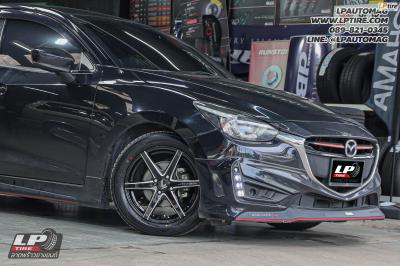 รถ - MAZDA 2 ล้อแม็ก - LENSO Jager Craft ดำมิลลิ่งก้านเงิน สเปค - 16x7 ET35 4x100 ยาง - YOKOHAMA GT AE51 เบอร์ -195/55-16