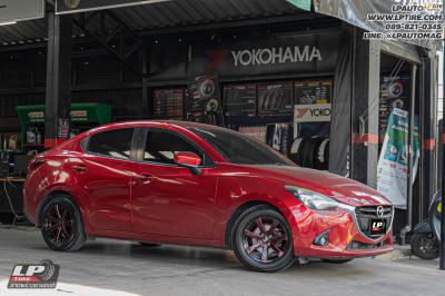 รถ - MAZDA 2 ล้อแม็ก - LENSO Jager Gamma ดำเงามิลลิ่งก้านแดง สเปค - 15x7 ET35 4x100 ยาง- ALLIANCE AL30 030Ex เบอร์ -195/65-15