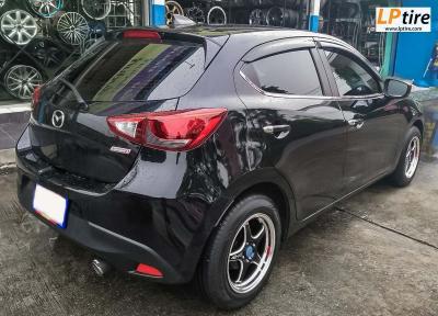 MAZDA 2 + แม็ก Lenso Raiden D1RS ขอบ 15นิ้ว สีดำขอบเงามิลลิ่งก้านเงิน