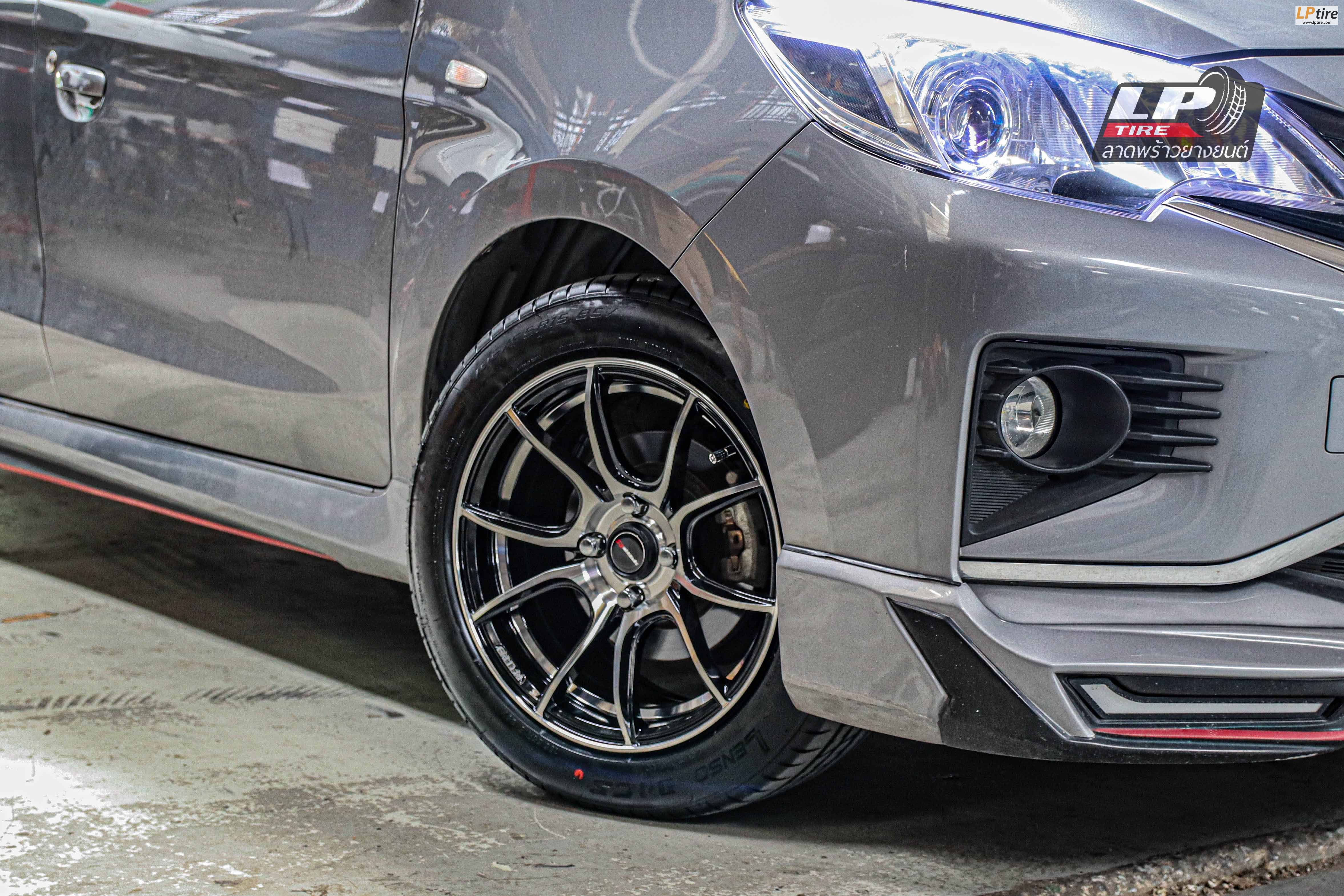 รถ - MITSUBISHI ATTRAGE ล้อแม็ก - INFERNO (คัทเงิน) 235 ดำหน้าเงาอันเดอร์คัดเงิน ขอบ - 15x7 ET35 4x100 ยาง - LENSO D-1CS เบอร์ - 195/55-15