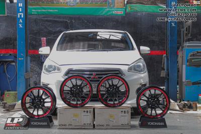รถ - MITSUBIISHI ATTRAGE ล้อแม็ก - KONIG N781 HyperGram FlowForming ดำเงาอันเดอร์คัตแดง สเปค - 15x7.5 ET35 4x100 ยาง - LENSO เบอร์ - 195/55-15