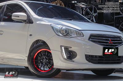 รถ - MITSUBIISHI ATTRAGE ล้อแม็ก - KONIG N781 HyperGram FlowForming ดำเงาอันเดอร์คัตแดง สเปค - 15x7.5 ET35 4x100 ยาง - LENSO เบอร์ - 195/55-15
