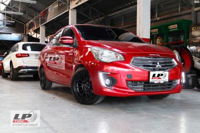 #MITSUBISHI#ATTRAGE จัดแม็ก ADVANTI #INIZIO 15x7 ET35 4x100 ดำด้าน ใส่ยางเดิมยังสวยงามลงตัวครับ