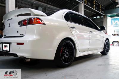 #MITSUBISHI#Lancer จัดแม็ก #ADVANTI#INIZIO 17x7.5 ET45 5x114.3 #ดำด้าน พร้อมยาง DEESTONE R702 215/45-17 +ฝาครอบ BREMBO สีแดง