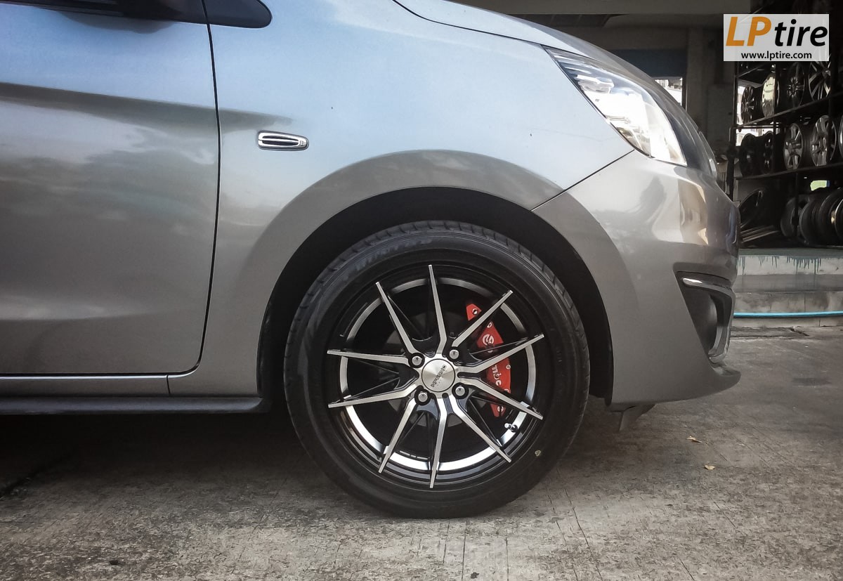 Mitsubishi Mirage + แม็ก INFRNO AJ 0851 ขอบ 15นิ้ว สีดำหน้าเงาอันเดอร์คัตเงิน + ยางรถยนต์ DUNLOP LM704 195/50-15