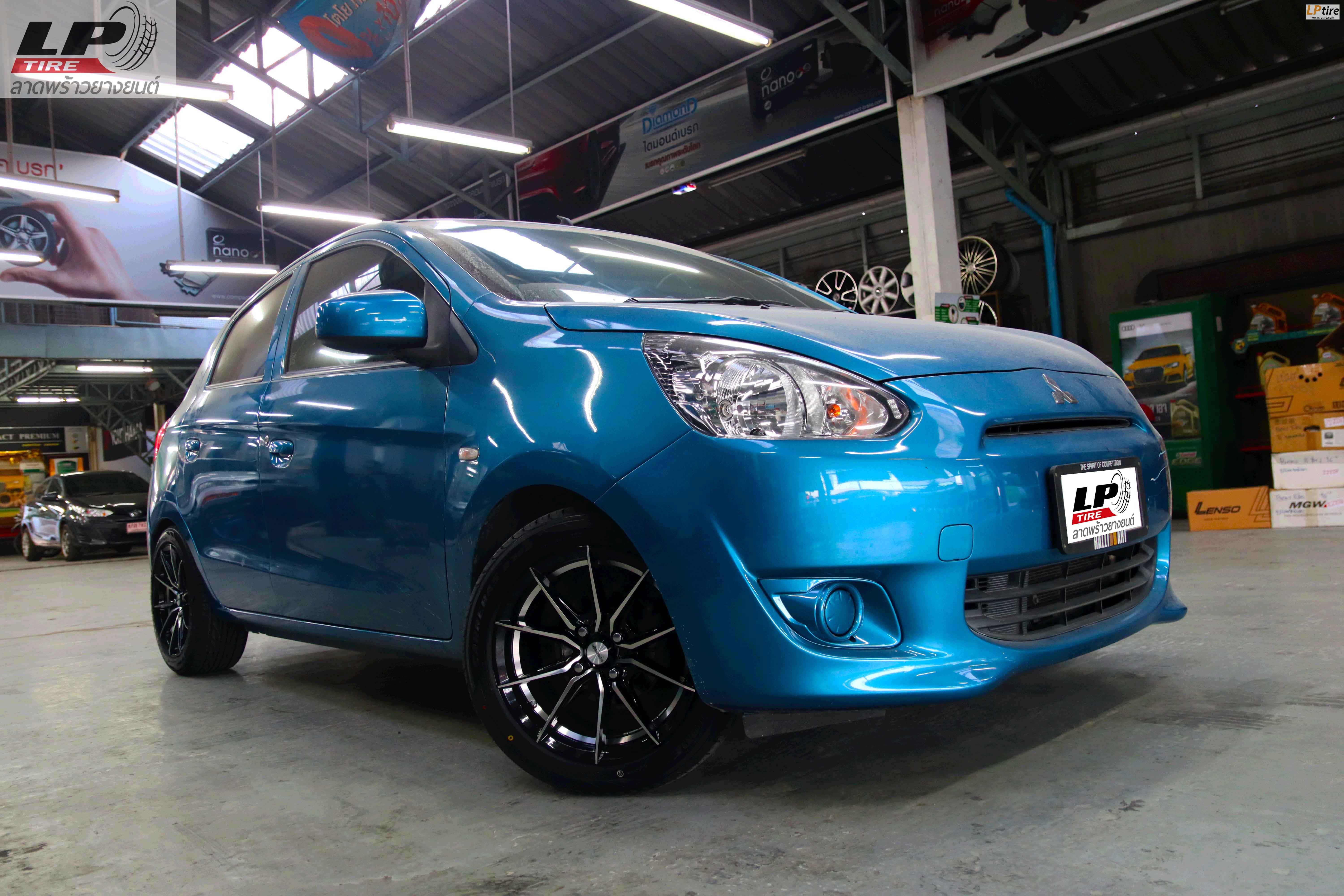 #MITSUBISHI#MIRAGE จัดล้อแม็ก #INFERNO 949 15x7 ET35 4x100 #ดำเงากลึงหน้าเงา พร้อมยางยนต์ DEESTONE R702 195/50-15 สวยงามลงตัวครับ