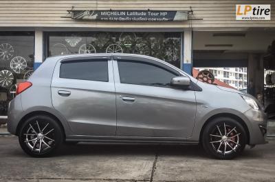 Mitsubishi Mirage + แม็ก INFRNO AJ 0851 ขอบ 15นิ้ว สีดำหน้าเงาอันเดอร์คัตเงิน + ยางรถยนต์ DUNLOP LM704 195/50-15