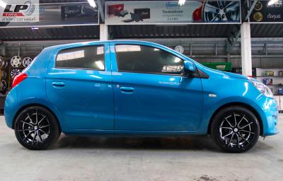 #MITSUBISHI#MIRAGE จัดล้อแม็ก #INFERNO 949 15x7 ET35 4x100 #ดำเงากลึงหน้าเงา พร้อมยางยนต์ DEESTONE R702 195/50-15 สวยงามลงตัวครับ