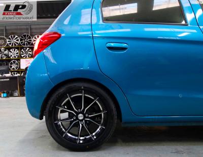 #MITSUBISHI#MIRAGE จัดล้อแม็ก #INFERNO 949 15x7 ET35 4x100 #ดำเงากลึงหน้าเงา พร้อมยางยนต์ DEESTONE R702 195/50-15 สวยงามลงตัวครับ