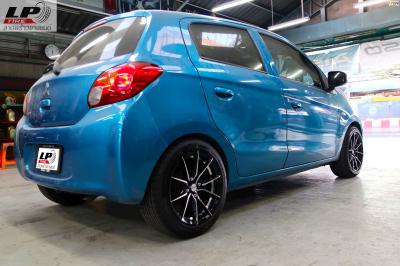 #MITSUBISHI#MIRAGE จัดล้อแม็ก #INFERNO 949 15x7 ET35 4x100 #ดำเงากลึงหน้าเงา พร้อมยางยนต์ DEESTONE R702 195/50-15 สวยงามลงตัวครับ