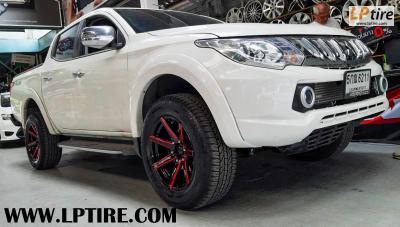 Mitsubishi Triton + แม็กลาย E-MOTION R 18นิ้ว สีดำเงาอันเดอร์คัดแดง + ยาง YOKOHAMA G015 265/60-18