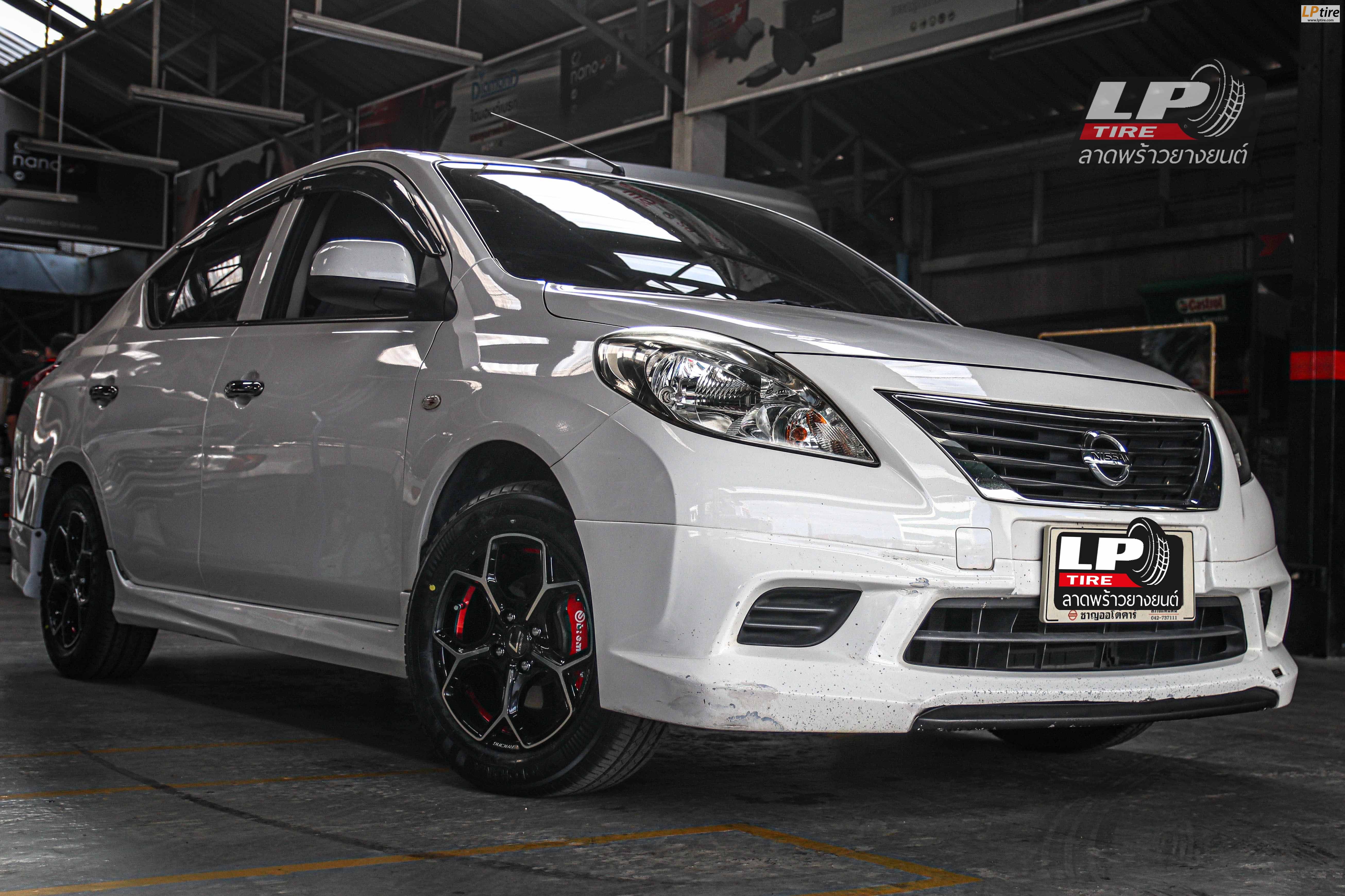 รถ - NISSAN ALMERA N17 ล้อแม็ก - COSMIS EUROPIAN (3368) ดำหน้าเงาอันเดอร์คัตแดง สเปค - 15x6.5 ET40 4x100 รัดยาง - YOKOHAMA A-DRIVE AA01 เบอร์ - 195/60-15