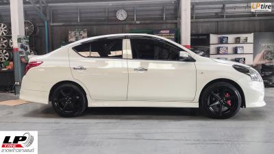 #NISSAN#ALMERA เสริมหล่อจัด #ล้อแท้ LENSO JAGER CRAFT 17x7.5 ET35 4x100 สีดำด้าน คู่ยาง DEESTONE R702 205/45-17 พร้อมของแถมครบๆ