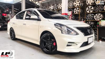 #NISSAN#ALMERA เสริมหล่อจัด #ล้อแท้ LENSO JAGER CRAFT 17x7.5 ET35 4x100 สีดำด้าน คู่ยาง DEESTONE R702 205/45-17 พร้อมของแถมครบๆ