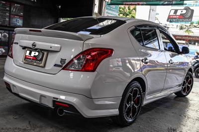 รถ - NISSAN ALMERA N17 ล้อแม็ก - COSMIS EUROPIAN (3368) ดำหน้าเงาอันเดอร์คัตแดง สเปค - 15x6.5 ET40 4x100 รัดยาง - YOKOHAMA A-DRIVE AA01 เบอร์ - 195/60-15