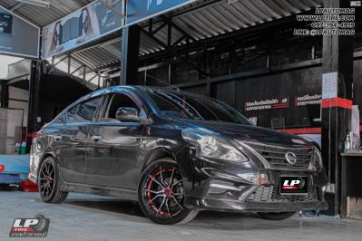 รถ - NISSAN ALMERA ล้อแม็ก - TORQ SUN ดำหน้าเงาอันเดอร์คัตแดง สเปค -17x7 ET35 4x100 ยาง - LENSO D-1CS เบอร์ - 215/45-17