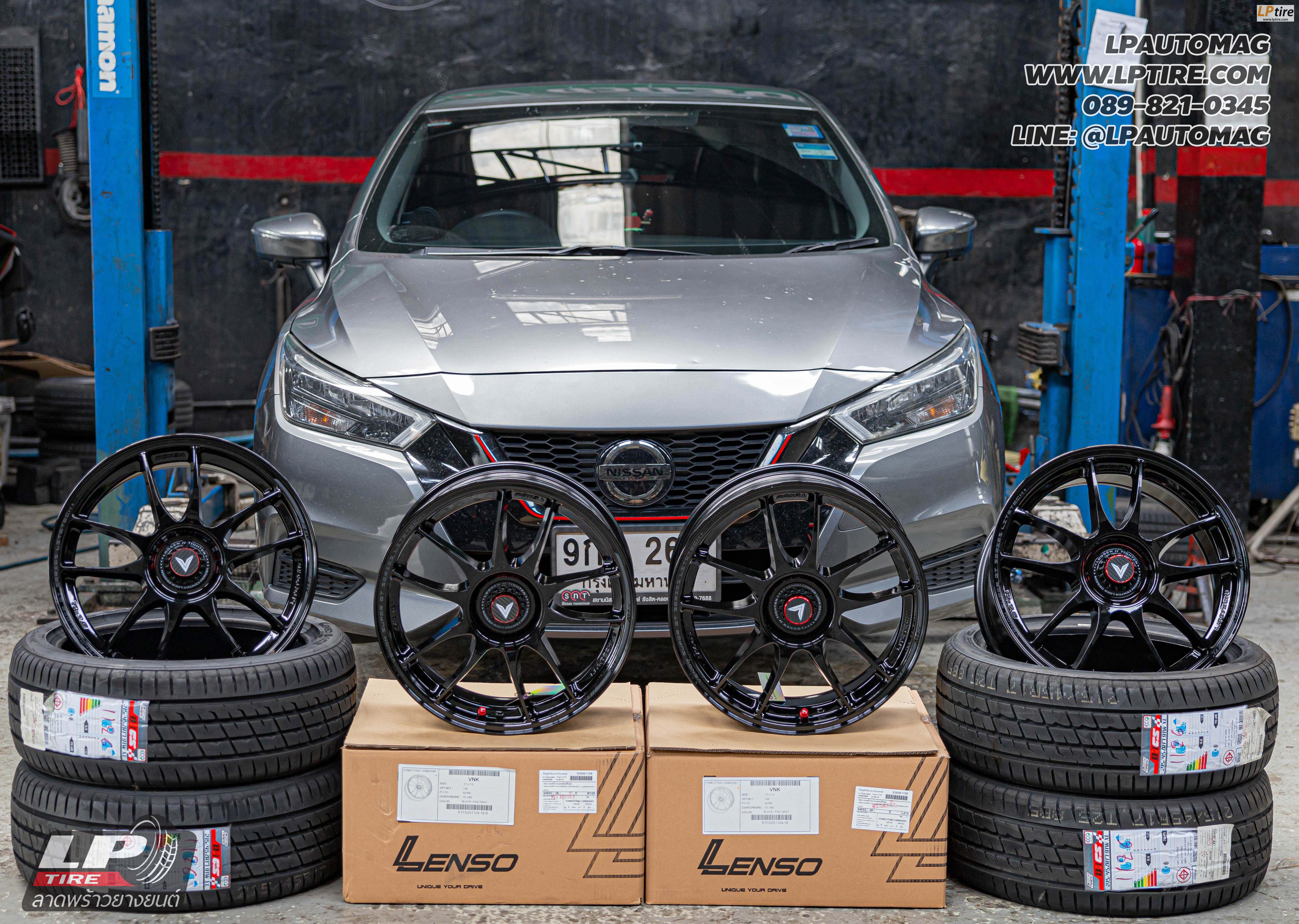 รถ - NISSAN ALMERA ล้อแม็ก - LENSO VENOM SUPER GT VNK LITETECH+ ดำเงา สเปค- 17x7.5 ET35 4x100 รัดยาง - LENSO D-1CS เบอร์ - 215/45-17