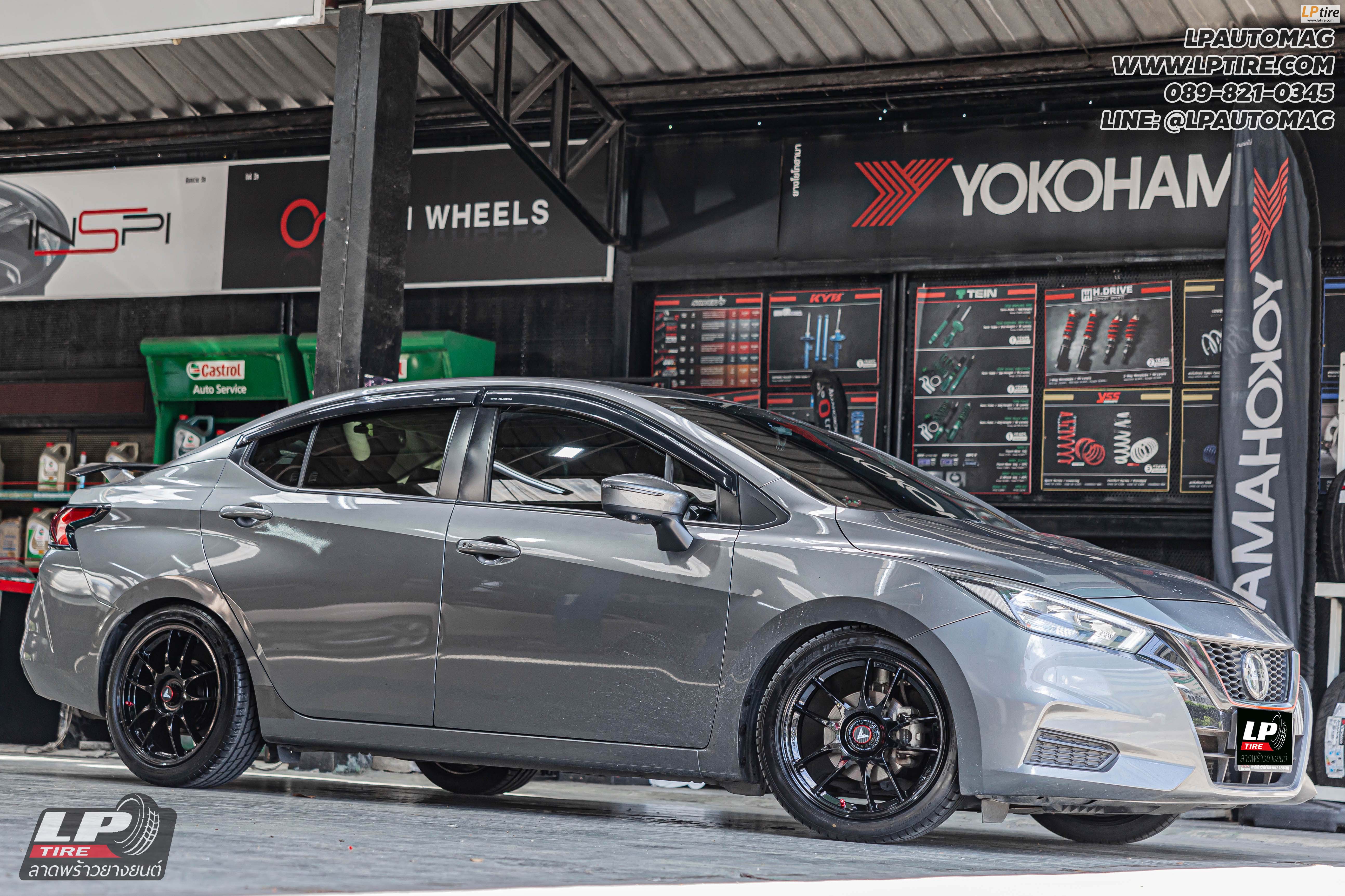 รถ - NISSAN ALMERA ล้อแม็ก - LENSO VENOM SUPER GT VNK LITETECH+ ดำเงา สเปค- 17x7.5 ET35 4x100 รัดยาง - LENSO D-1CS เบอร์ - 215/45-17