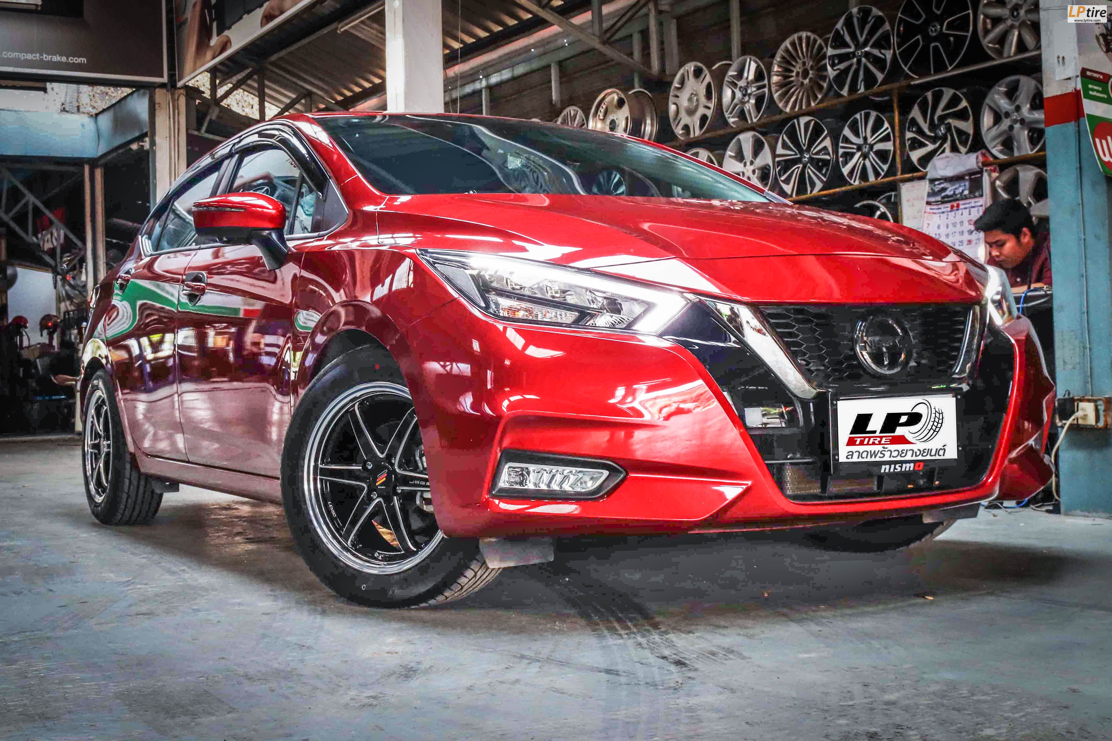 NISSAN ALMERA 2020 N18 จัดแม็ก LENSO JAGER  HUNTER 16x7 ET40 4x100 #ดำมิลลิ่งเงินขอบเงา ใส่ยางเดิมยังสวยงามลงตัว