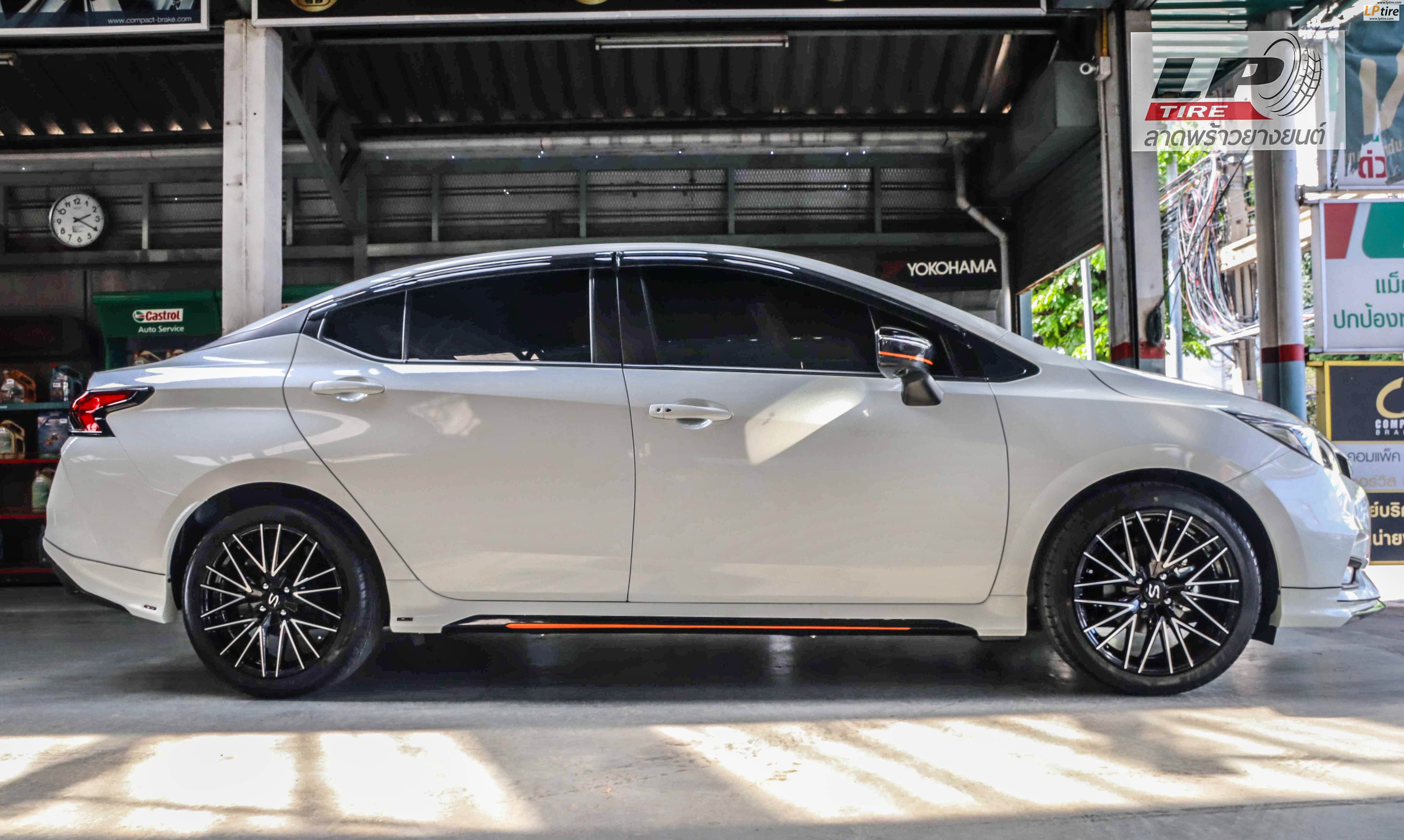 NISSAN ALMERA 2020 เสริมหล่อ(ป้ายแดง) จัดแม็ก LENSO SPIRIT AKIRA 17x7 ET40 4x100 #ดำหน้าเงา คู่ยางยนต์ DEESTONE R702 215/45-17 สวยลงตัวมาก 