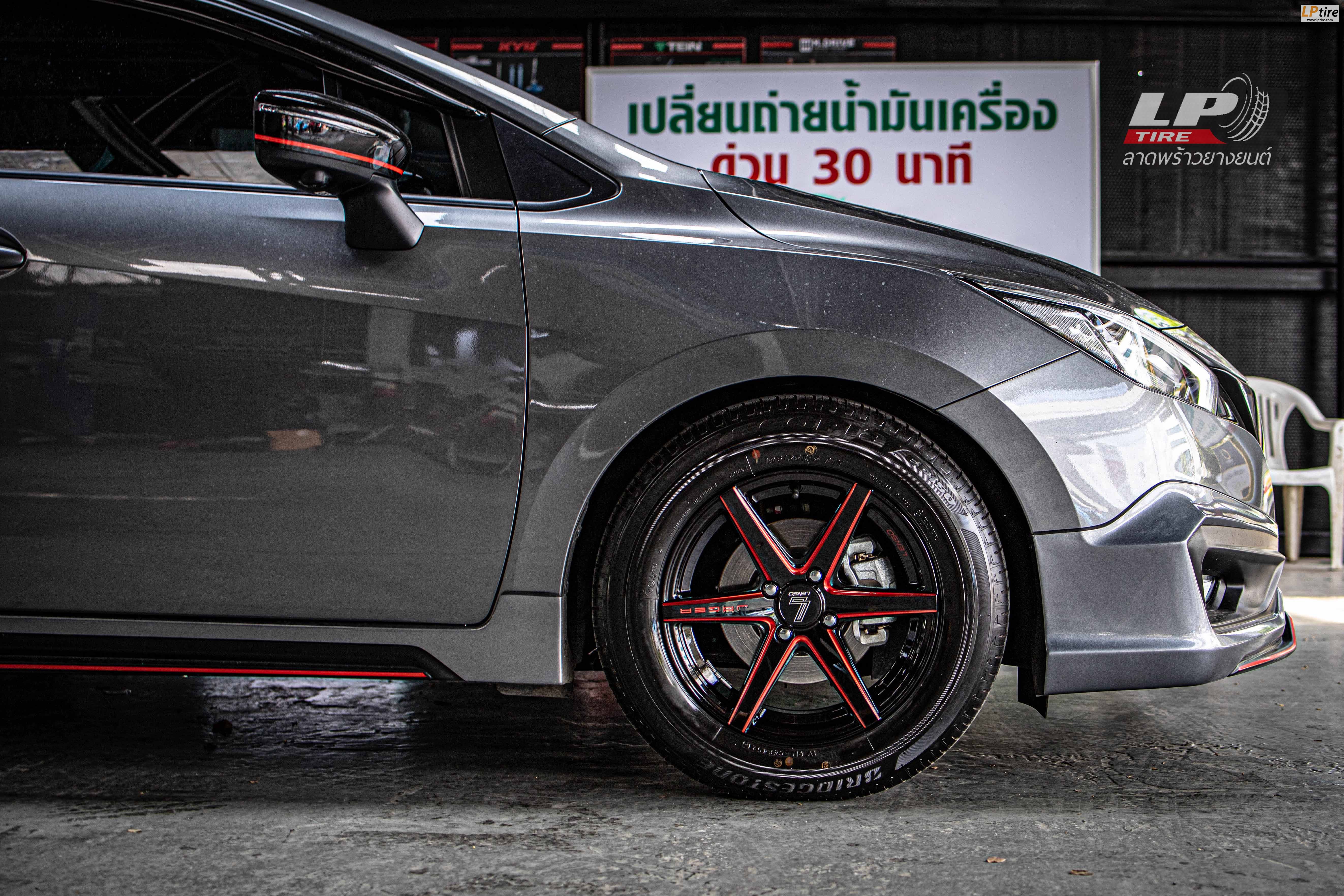 รถ - NISSAN ALMERA ล้อแม็ก - LENSO Jager Craft ดำเงามิลลิ่งก้านแดง สเปค - 15x7 ET35 4x100