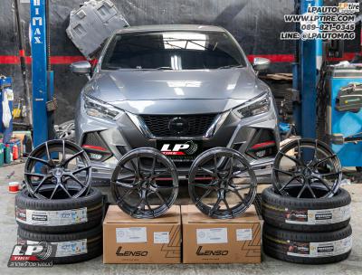 รถ - NISSAN ALMARA ล้อแม็ก- LENSO Jager Dyna HD สเปค - 17x7.5 ET35 4x100 รัดยาง - BRIDGESTONE RE005 เบอร์ - 215/45-17