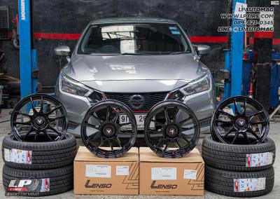 รถ - NISSAN ALMERA ล้อแม็ก - LENSO VENOM SUPER GT VNK LITETECH+ ดำเงา สเปค- 17x7.5 ET35 4x100 รัดยาง - LENSO D-1CS เบอร์ - 215/45-17