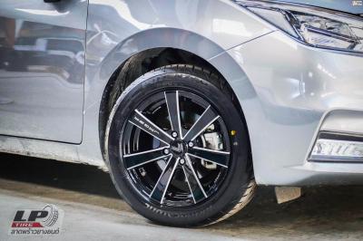 NISSAN ALMERA 2020 N18 จัดแม็ก LENSO Jager Gamma 15x7 ET35 4x100 #ดำมิลลิ่งก้านเงิน คู่ยางยนต์ BRIDGESTONE RE004 195/55-15 สวยงามลงตัว