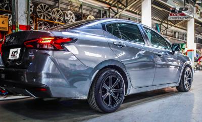 NISSAN ALMERA 2020 N18 จัดแม็ก LENSO Jager Gamma 15x7 ET35 4x100 #ดำมิลลิ่งก้านเงิน คู่ยางยนต์ BRIDGESTONE RE004 195/55-15 สวยงามลงตัว