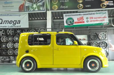 NISSAN CUBE เปลี่ยนแม็กลาย BBS ขอบ15 นิ้ว สีดำขอบเงาหมุดทอง ใช้ยางเดิม เลิศ หรู คลาสสิค