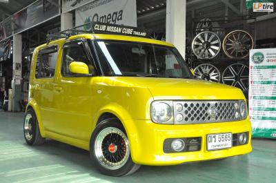 NISSAN CUBE เปลี่ยนแม็กลาย BBS ขอบ15 นิ้ว สีดำขอบเงาหมุดทอง ใช้ยางเดิม เลิศ หรู คลาสสิค