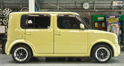 NISSAN CUBE มาเปลี่ยนล้อ WATANABE 15x7 4h100-114.3 ดำเงาขอบเงาหมุดดำ พร้อมรัดยาง 195/50R15 DUNLOP LM704 สวยงามลงตัวครับ