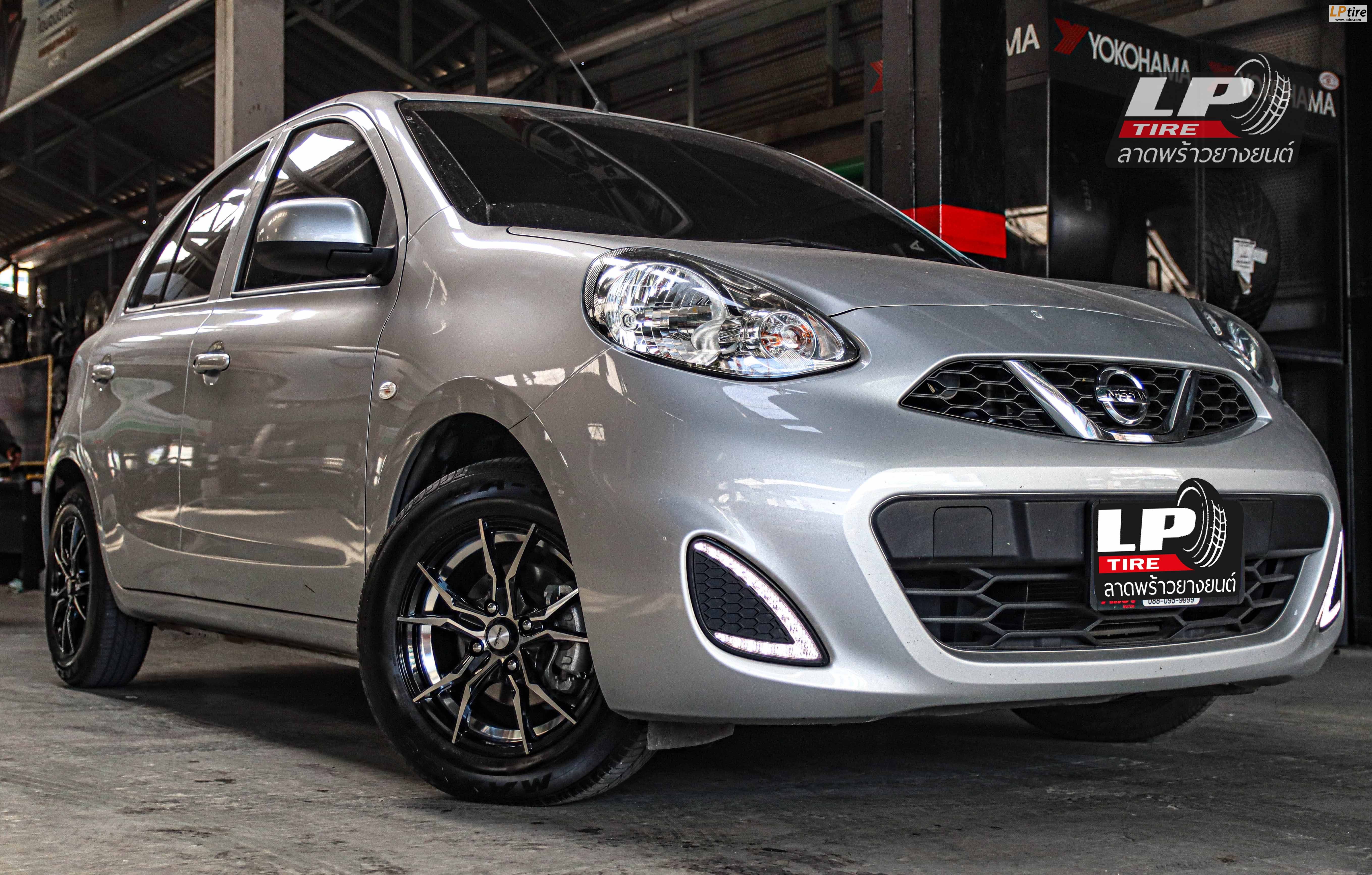 รถ -NISSAN MARCH IV (K13) ล้อแม็ก - INFERNO 7114 ดำหน้าเงาอันเดอร์คัดเงิน สเปค -14x5.5 ET35 4x100 สเปค - ยางเดิม รัดยาง -