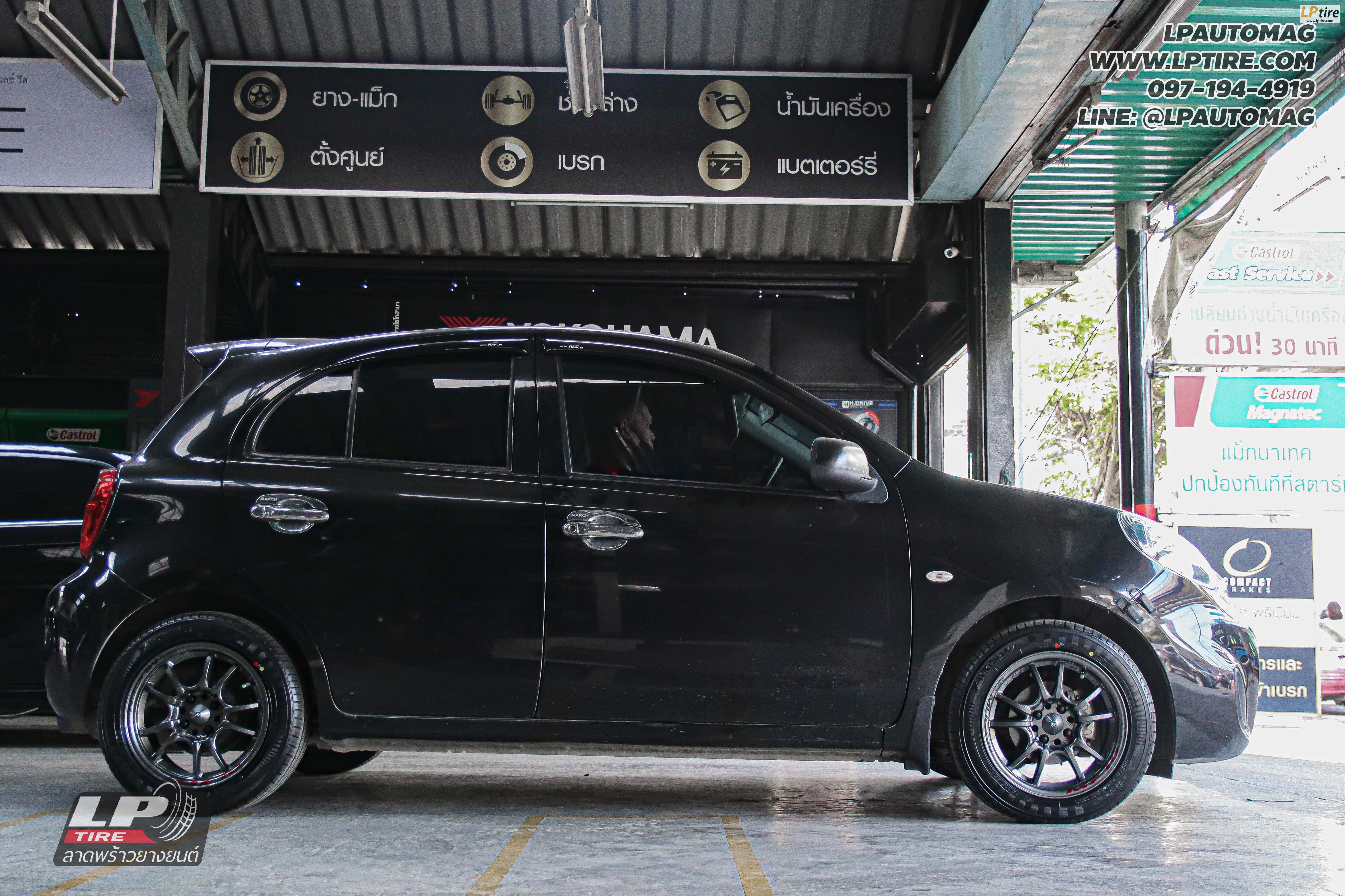 รถ - NISSAN MARCH ล้อแม็ก - EmotionR MUGEN เทากัน สเปค - 15x7 ET35 4x100 ยาง - YOKOHAMA A-DRIVE AA01 เบอร์ -195/55-15