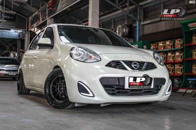 รถ -NISSAN MARCHล้อแม็ก - ENKEI SC55 ดำด้าน สเปค - 15x7 ET28 4x100 รัดยาง - YOKOHAMA A-DRIVE AA01 เบอร์ - 195/50-15