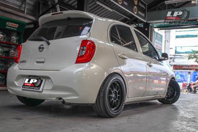 รถ -NISSAN MARCH ล้อแม็ก - ENKEI SC55 ดำด้าน สเปค - 15x7 ET28 4x100 รัดยาง - YOKOHAMA A-DRIVE AA01 เบอร์ - 195/50-15