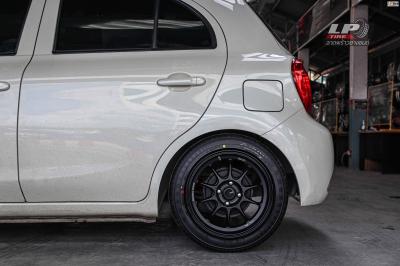 รถ -NISSAN MARCH ล้อแม็ก - ENKEI SC55 ดำด้าน สเปค - 15x7 ET28 4x100 รัดยาง - YOKOHAMA A-DRIVE AA01 เบอร์ - 195/50-15