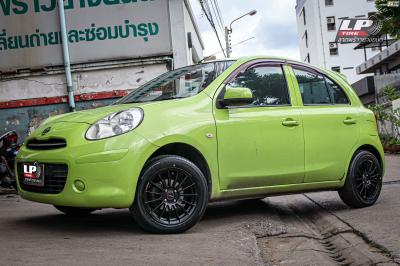 รถ - NISSAN MARCH ล้อแม็ก - INFERNO RS1501R ดำด้าน สเปค - 15x7 ET38 4x100 รัดยาง - ALLIANCE AL30 030Ex เบอร์ - 195/55-15