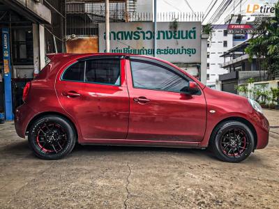 รถ - NISSAN MARCH K13 ล้อแม็ก - ENKEI SC40 ดำด้านอัดเดอร์คัตแดง สเปค - 15x7 ET35 4x100
รัดยาง - DEESTONE R702 เบอร์ - 195/55-15