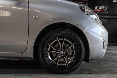 รถ -NISSAN MARCH IV (K13) ล้อแม็ก - INFERNO 7114 ดำหน้าเงาอันเดอร์คัดเงิน สเปค -14x5.5 ET35 4x100 สเปค - ยางเดิม รัดยาง -