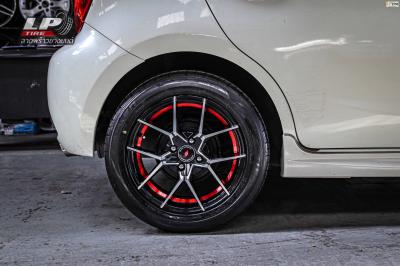 รถ - NISSAN MARCH ล้อแม็ก - INFORGED S005 ดำหน้าเงาอันเดอร์คัตแดง สเปค - 15x7 ET38 4x100 รัดยาง - FALKEN ZE914 เบอร์- 195/55-15