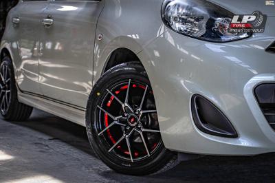 รถ - NISSAN MARCH ล้อแม็ก - INFORGED S005 ดำหน้าเงาอันเดอร์คัตแดง สเปค - 15x7 ET38 4x100 รัดยาง - FALKEN ZE914 เบอร์- 195/55-15