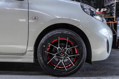 รถ - NISSAN MARCH ล้อแม็ก - INFORGED S005 ดำหน้าเงาอันเดอร์คัตแดง สเปค - 15x7 ET38 4x100 รัดยาง - FALKEN ZE914 เบอร์- 195/55-15