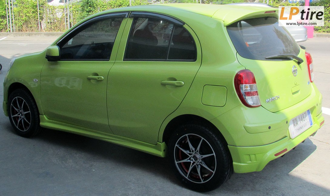 Nissan March + ล้อแม็ก YACHIYODA LW-01 15นิ้ว สีดำหน้าเงาขลิบแดง + ยาง ACHILLES M.STRADA 195/55-15