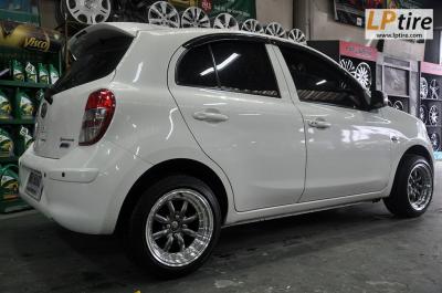 Nissan March + ล้อแม็ก WATANABE 8x15นิ้ว สีเทาขอบเงา + ยาง YOKOHAMA EARTH-1 195/50R15