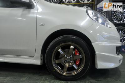 Nissan March + ล้อแม็ก TE 37SL 15นิ้ว สีน้ำตาลไหม้ + ยาง YOKOHAMA V551 195/55R15