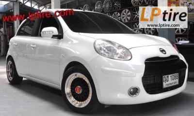 Nissan March + แม็กลาย BBS RS ขอบ15 สีดำขอบเงา + ยาง HANKOOK H308 195/55-15